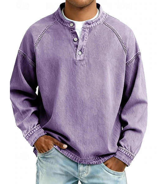 Men’s 100% Cotton Acid-Wash Henley Shirt