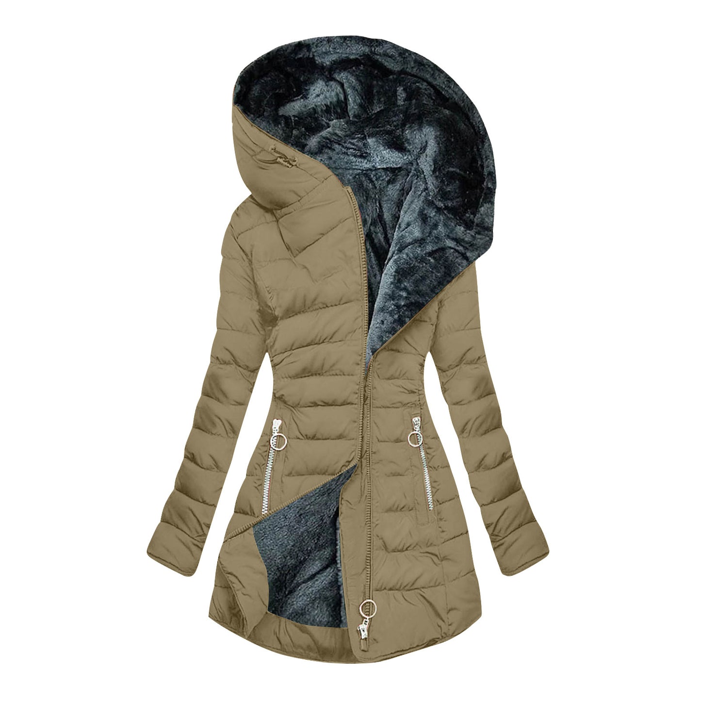 Women's Plush-Lined Hooded Long Puffer Coat