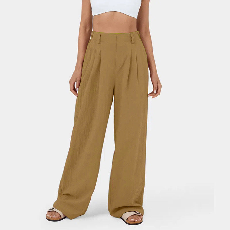 Women's Waffle Knit High-Waisted Wide-Leg Pants