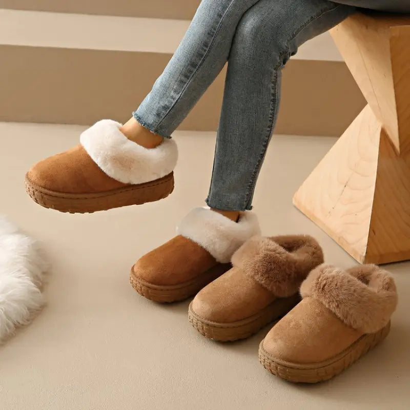 Fur Lined Suede Slippers