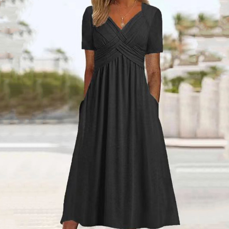 đWomenâs V-Neck Short Sleeve Long Dresses