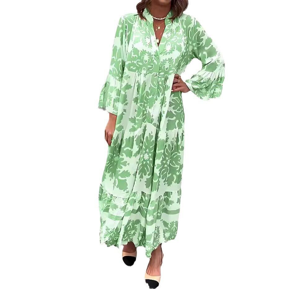 🎁💖Mother's Day Hot Sale 50% OFF🌸 Bohemian printed V-Neck maxi dress