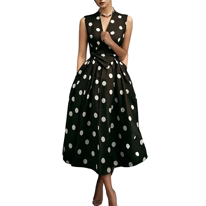 📢📢50% OFF !! ⏰Women's Polka Dot Sleeveless V-Neck Dress