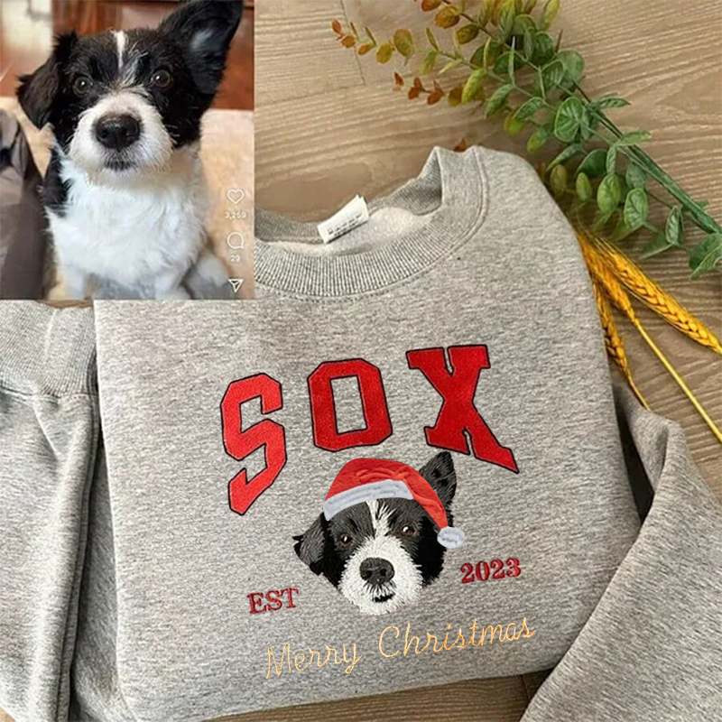 Pet Embroidered Sweatshirt Christmas Dog Embroidered Sweatshirt Hoodie T-shirt Xmas Gift