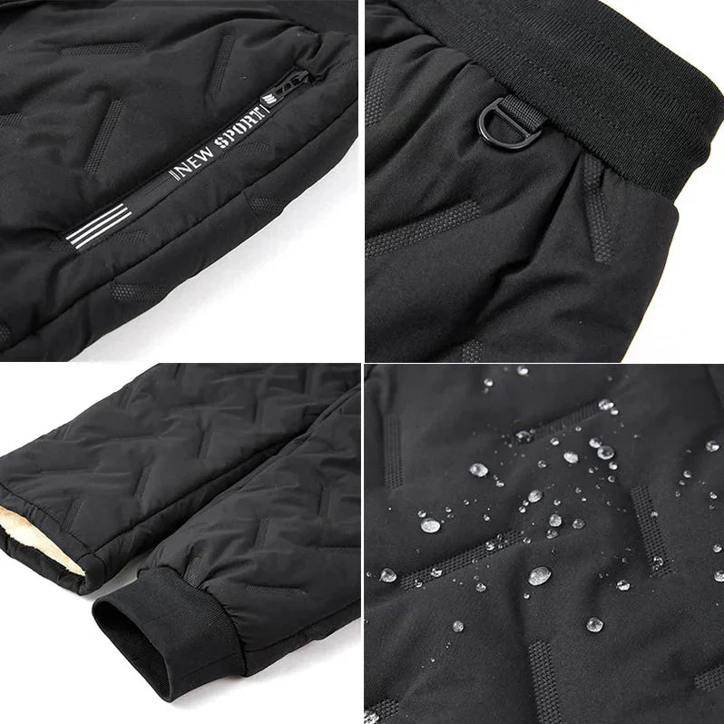 Close-up of the waistband, pocket, cuff and outer fabric