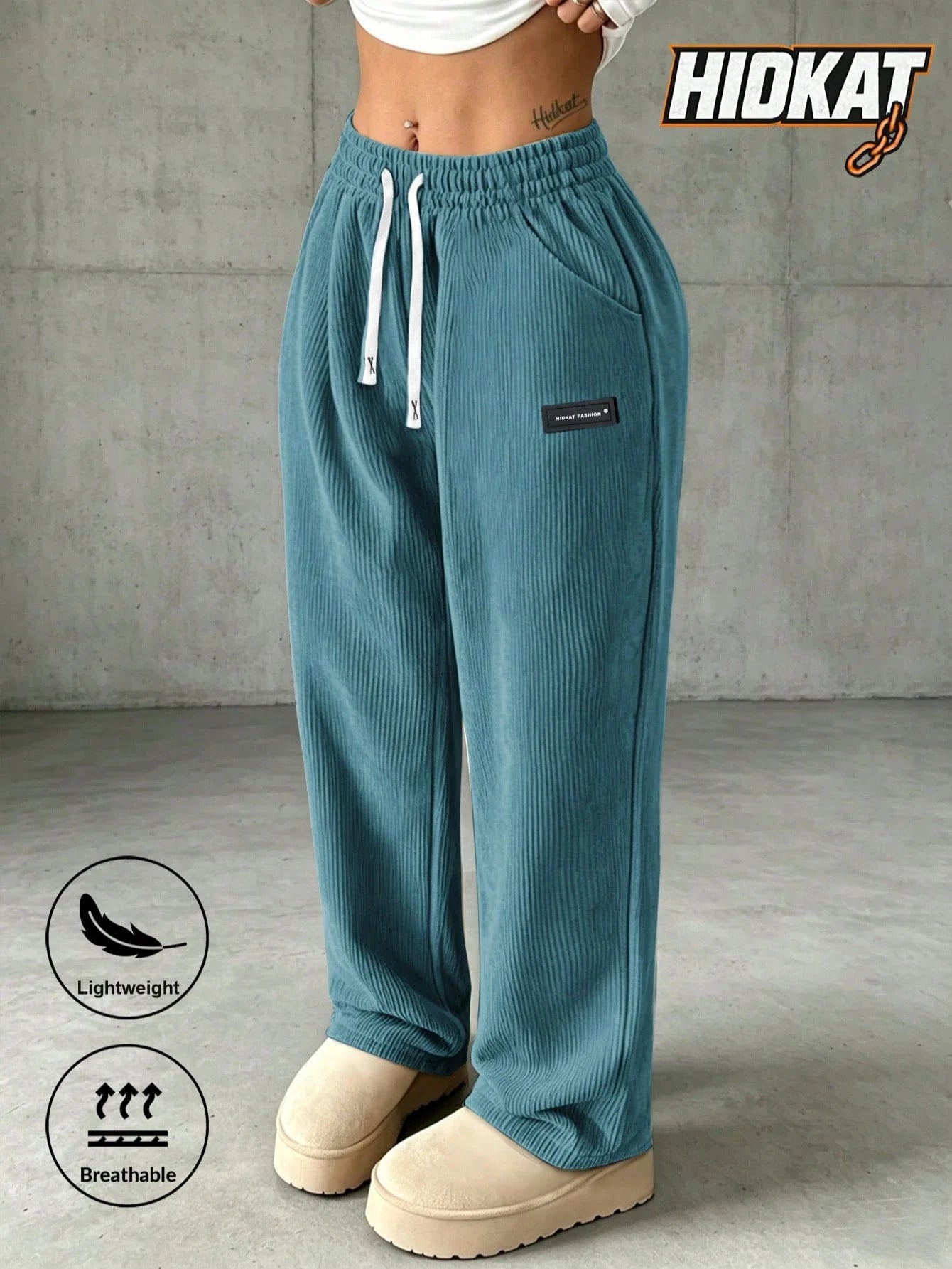 Women's Corduroy Straight Leg Pants with Drawstring Waist