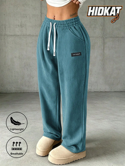 Women's Corduroy Straight Leg Pants with Drawstring Waist