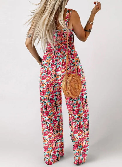 Women’s Floral Sleeveless Jumpsuit – Smocked Bust & Wide-Leg Summer Chic 👒🏖️