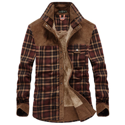 Men's Sherpa-Lined Plaid Shirt Jacket — Warm Fleece Button-Up Overshirt