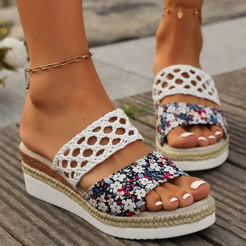 Straw Woven Wedge Sandals
