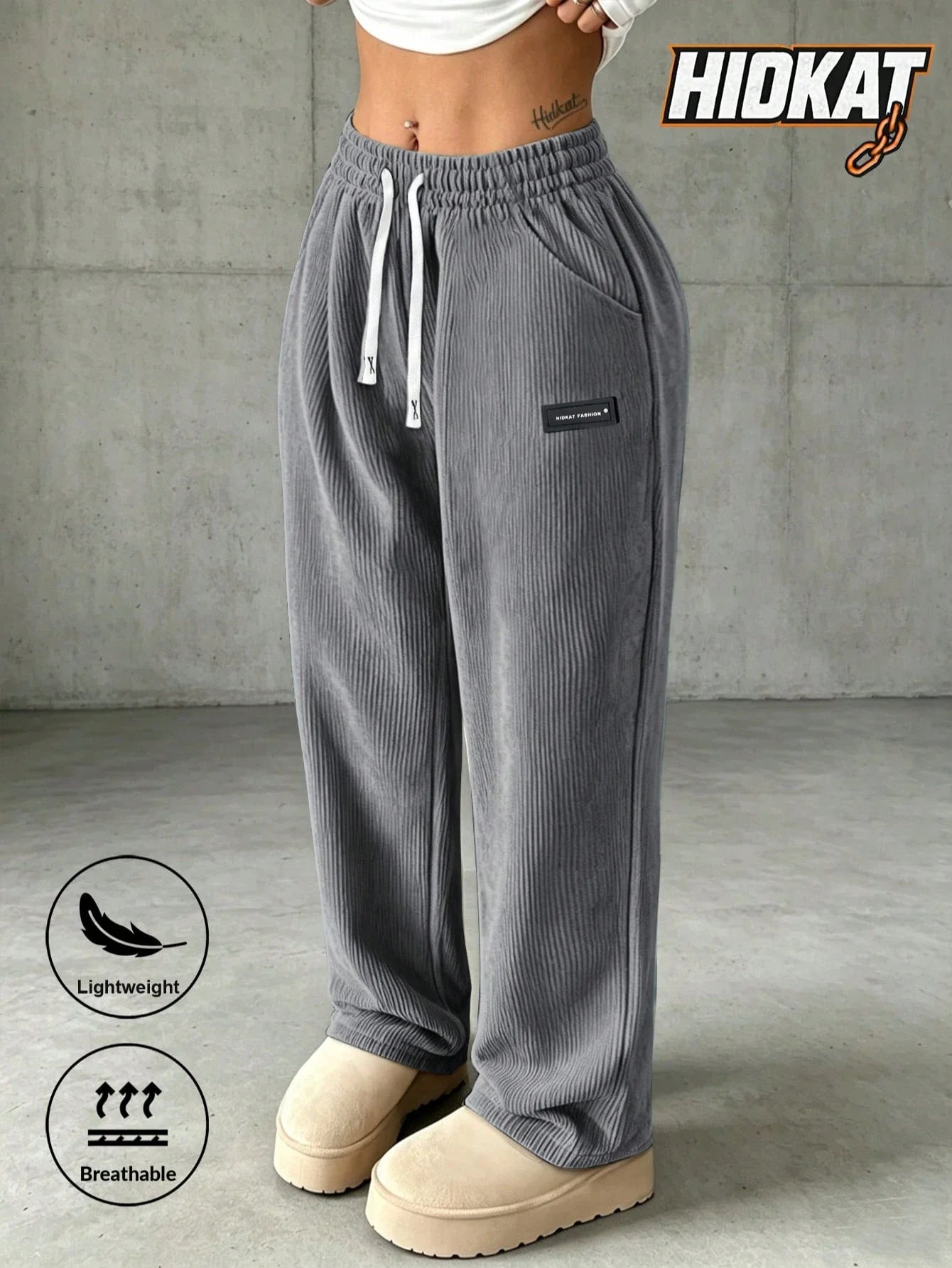 Women's Corduroy Straight Leg Pants with Drawstring Waist