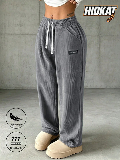 Women's Corduroy Straight Leg Pants with Drawstring Waist