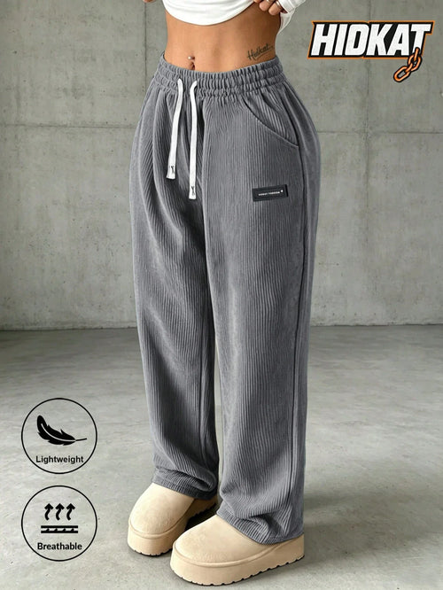 Women's Corduroy Straight Leg Pants with Drawstring Waist