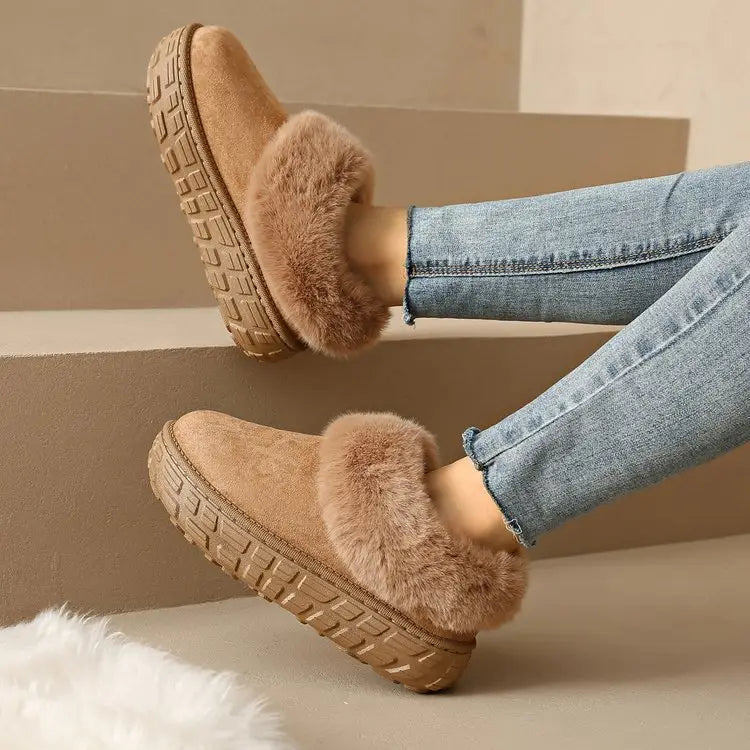 Fur Lined Suede Slippers