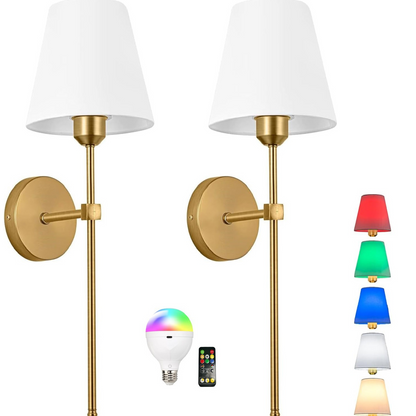 WIRELESS WALL SCONCES (SET OF 2 + 2 BULBS FREE)