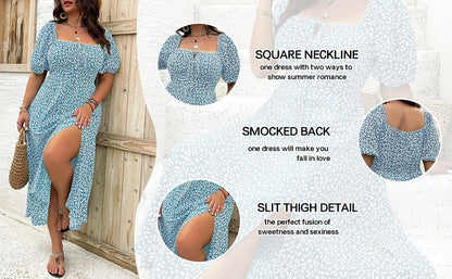 💎 FLASH SALE -50% on Plus Size Floral Maxi Dress! 💎 Bold Side Split, Soft Fabric & Effortless Boho Style for Curves✨