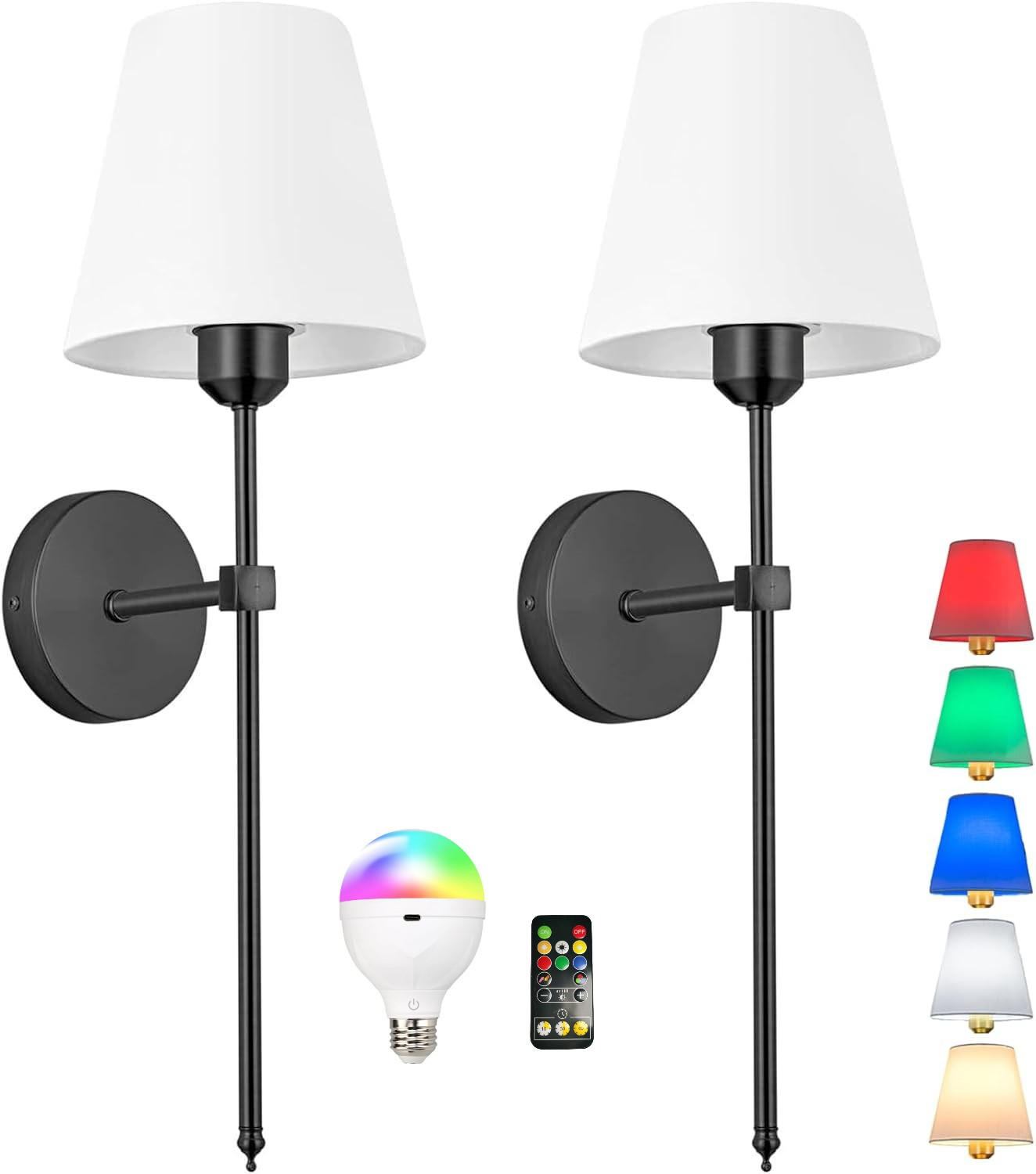 WIRELESS WALL SCONCES (SET OF 2 + 2 BULBS FREE)