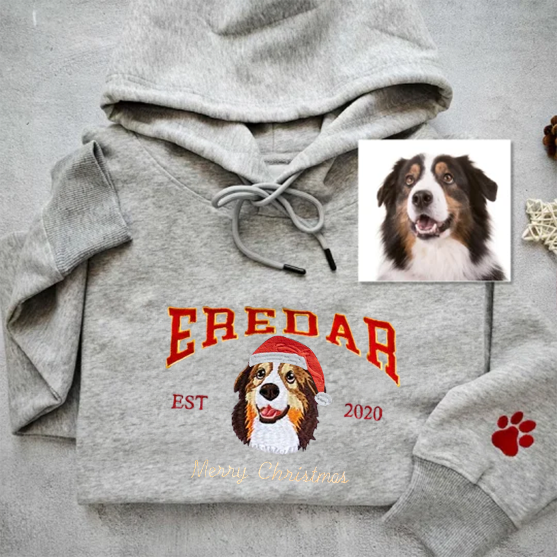 Pet Embroidered Sweatshirt Christmas Dog Embroidered Sweatshirt Hoodie T-shirt Xmas Gift