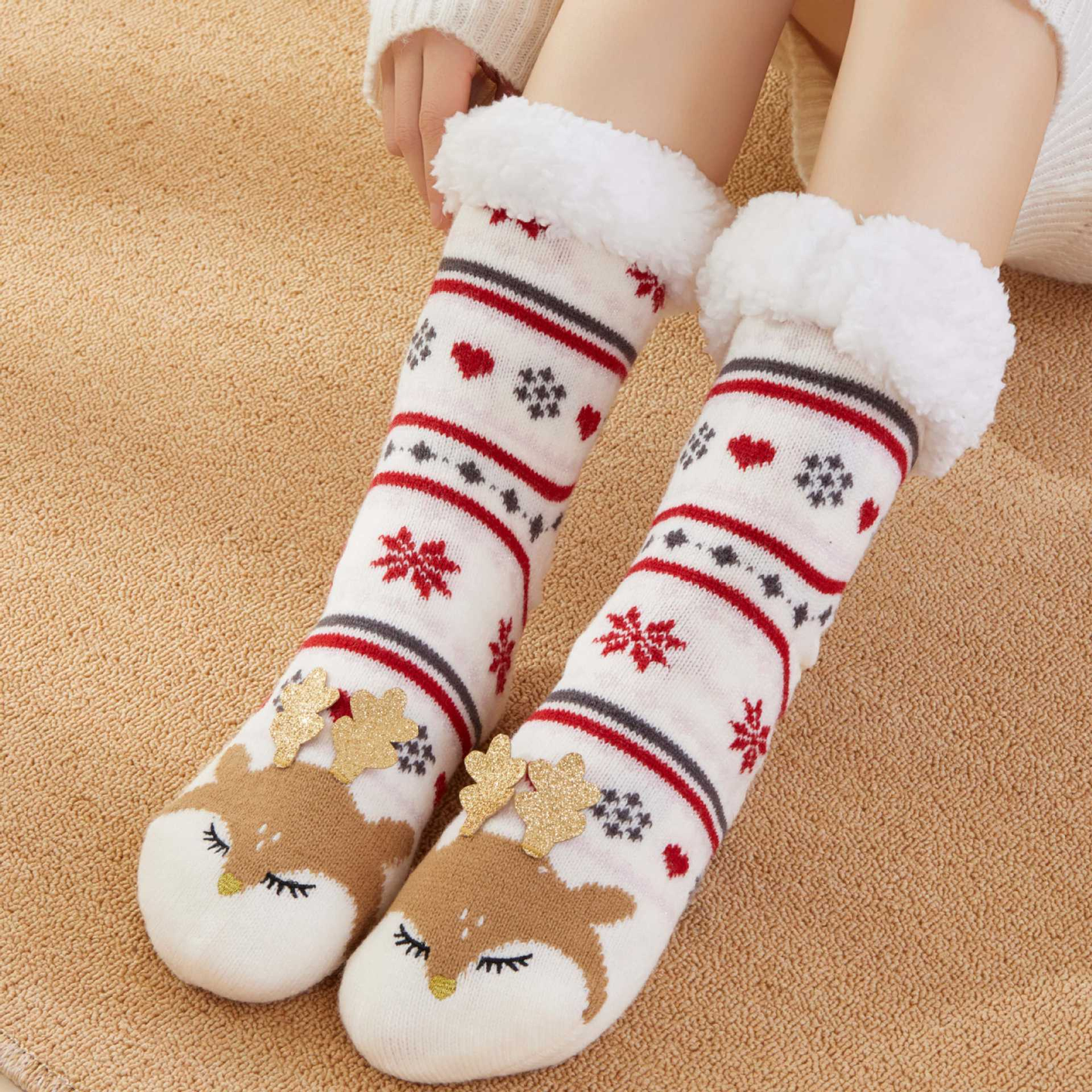 Cute Animal Ultra-thick Cashmere Slipper Home Socks