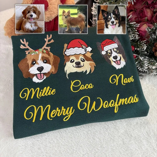 Custom Christmas Pet Sweatshirt Jumper – Dog or Cat Face Embroidered Sweatshirt