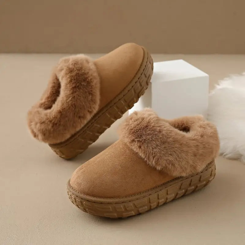 Fur Lined Suede Slippers