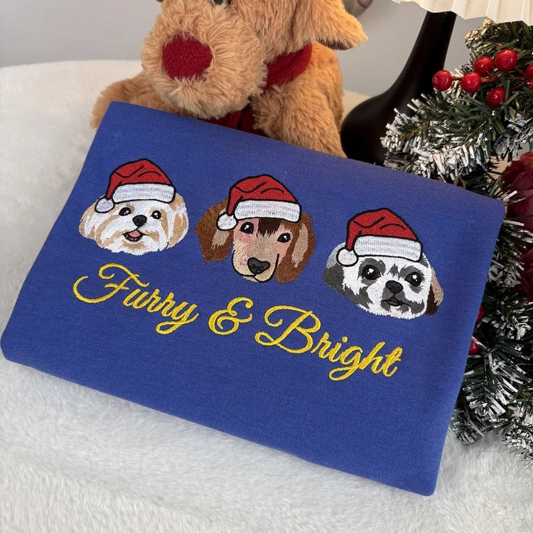 Custom Christmas Pet Sweatshirt Jumper – Dog or Cat Face Embroidered Sweatshirt