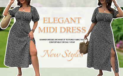 💎 FLASH SALE -50% on Plus Size Floral Maxi Dress! 💎 Bold Side Split, Soft Fabric & Effortless Boho Style for Curves✨