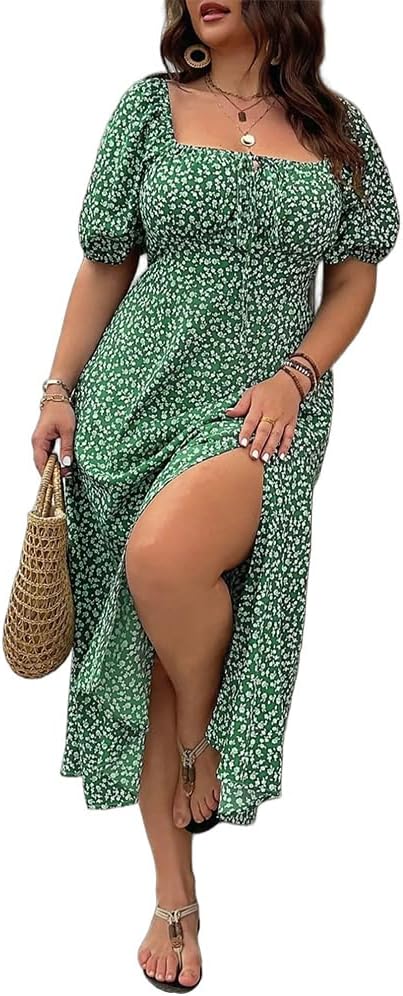 💎 FLASH SALE -50% on Plus Size Floral Maxi Dress! 💎 Bold Side Split, Soft Fabric & Effortless Boho Style for Curves✨