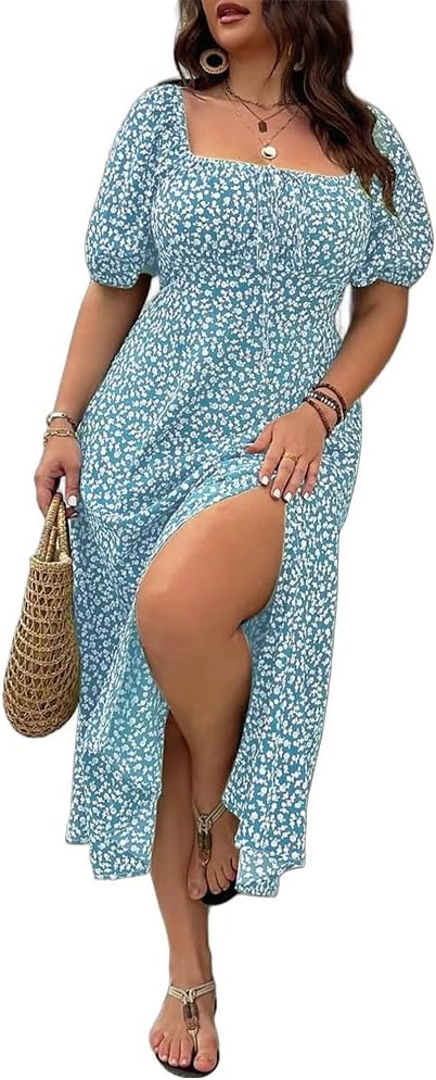 💎 FLASH SALE -50% on Plus Size Floral Maxi Dress! 💎 Bold Side Split, Soft Fabric & Effortless Boho Style for Curves✨