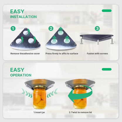 Upgraded Stainless Steel Under Cabinet Jar Opener for Seniors, Under Cabinet Jar Openers for Weak Hands, Jar Lid & Bottle Cap Opener Tool, Under Counter Can Opener, One Handed Patent No.: 2024043283