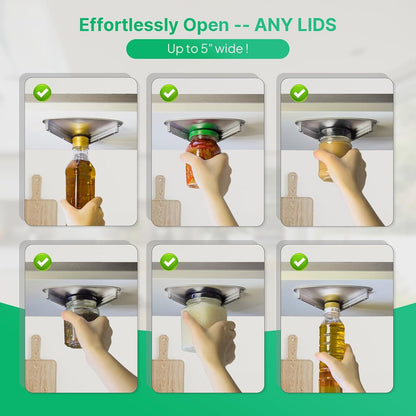 Upgraded Stainless Steel Under Cabinet Jar Opener for Seniors, Under Cabinet Jar Openers for Weak Hands, Jar Lid & Bottle Cap Opener Tool, Under Counter Can Opener, One Handed Patent No.: 2024043283