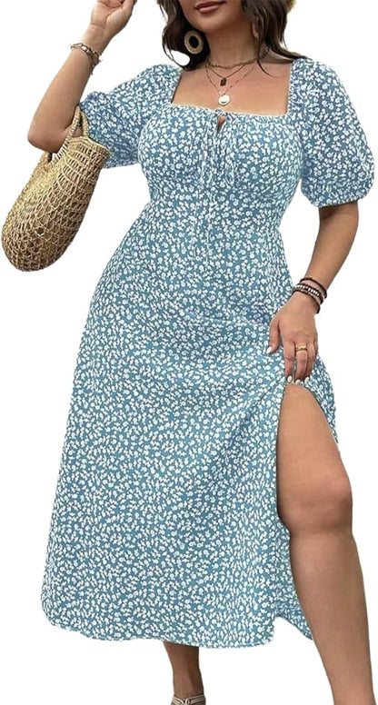 💎 FLASH SALE -50% on Plus Size Floral Maxi Dress! 💎 Bold Side Split, Soft Fabric & Effortless Boho Style for Curves✨