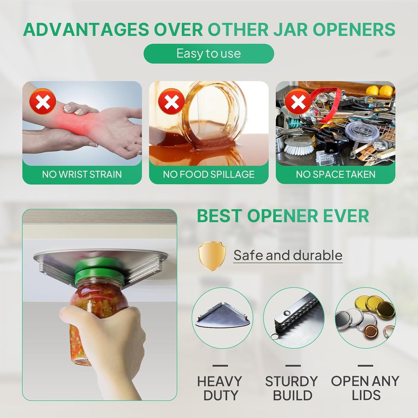 Upgraded Stainless Steel Under Cabinet Jar Opener for Seniors, Under Cabinet Jar Openers for Weak Hands, Jar Lid & Bottle Cap Opener Tool, Under Counter Can Opener, One Handed Patent No.: 2024043283