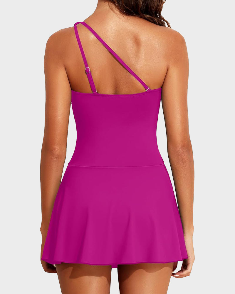 🏖️Last Day Sale 49% OFF👙One Shoulder Skirted One Piece Swimsuit