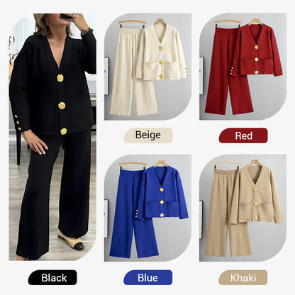 ⏳ Limited time 50% off! 💥Gold Button Soft Knit Trouser Co-Ord