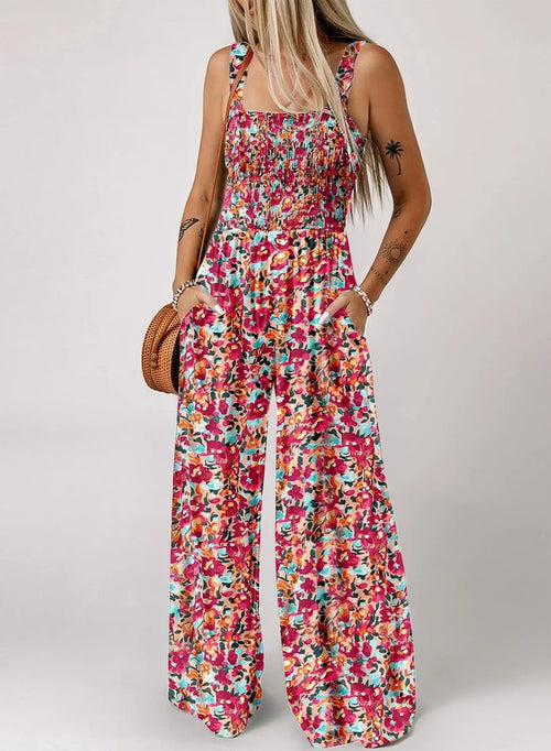 Women’s Floral Sleeveless Jumpsuit – Smocked Bust & Wide-Leg Summer Chic 👒🏖️