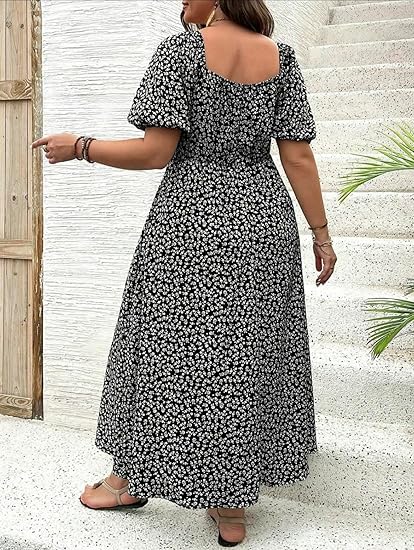 💎 FLASH SALE -50% on Plus Size Floral Maxi Dress! 💎 Bold Side Split, Soft Fabric & Effortless Boho Style for Curves✨
