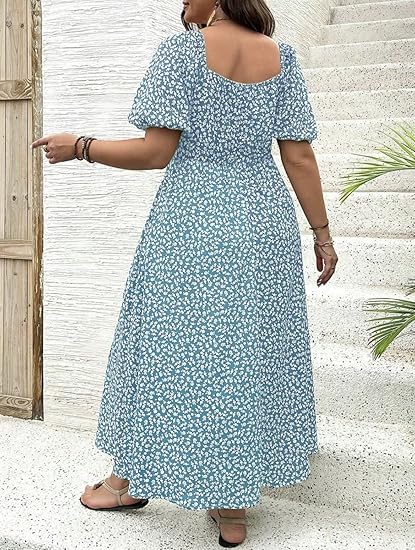 💎 FLASH SALE -50% on Plus Size Floral Maxi Dress! 💎 Bold Side Split, Soft Fabric & Effortless Boho Style for Curves✨