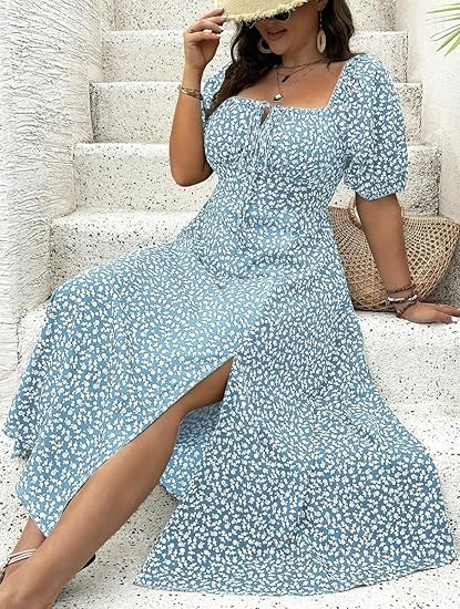 💎 FLASH SALE -50% on Plus Size Floral Maxi Dress! 💎 Bold Side Split, Soft Fabric & Effortless Boho Style for Curves✨