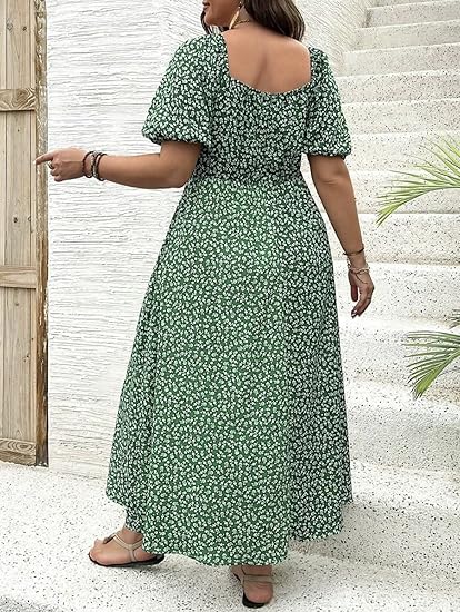 💎 FLASH SALE -50% on Plus Size Floral Maxi Dress! 💎 Bold Side Split, Soft Fabric & Effortless Boho Style for Curves✨
