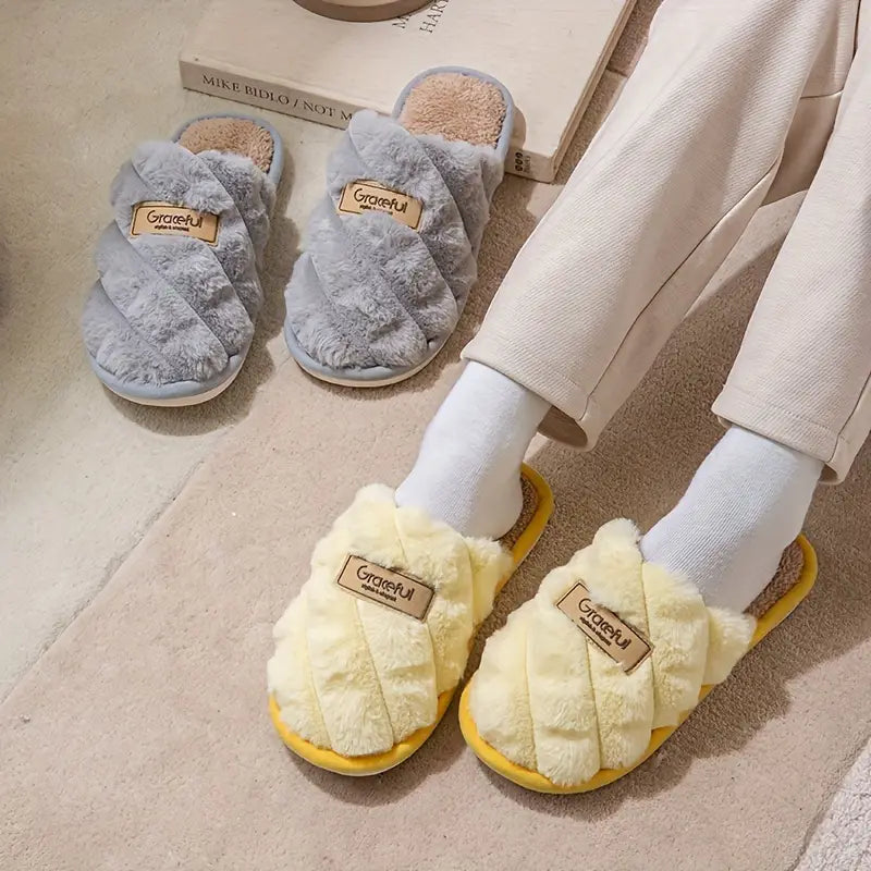 Cozy Plaid Colorblock Slippers