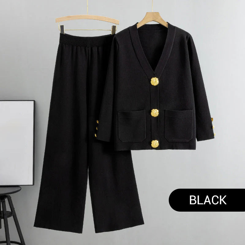⏳ Limited time 50% off! 💥Gold Button Soft Knit Trouser Co-Ord