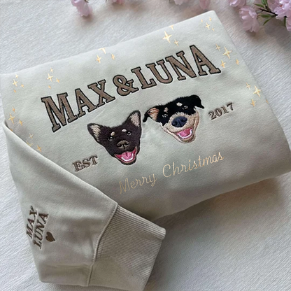 Embroidered Pet Portrait EST Christmas Jumper Sweatshirt Gift for Pet Lovers