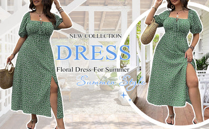 💎 FLASH SALE -50% on Plus Size Floral Maxi Dress! 💎 Bold Side Split, Soft Fabric & Effortless Boho Style for Curves✨