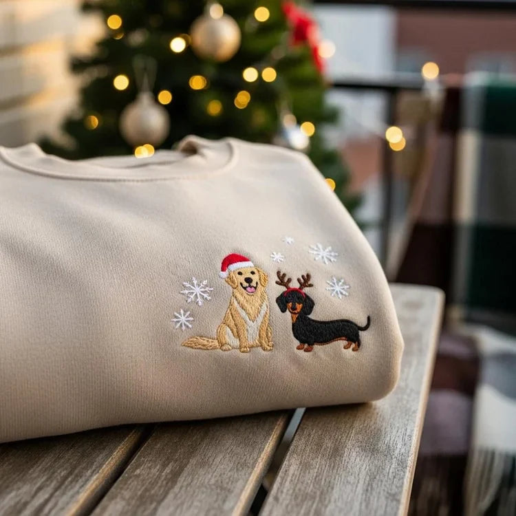 Pet Portrait Chritmas Sweatshirt Custom Embroidered Dog Photo Hoodie Keepsake Gift