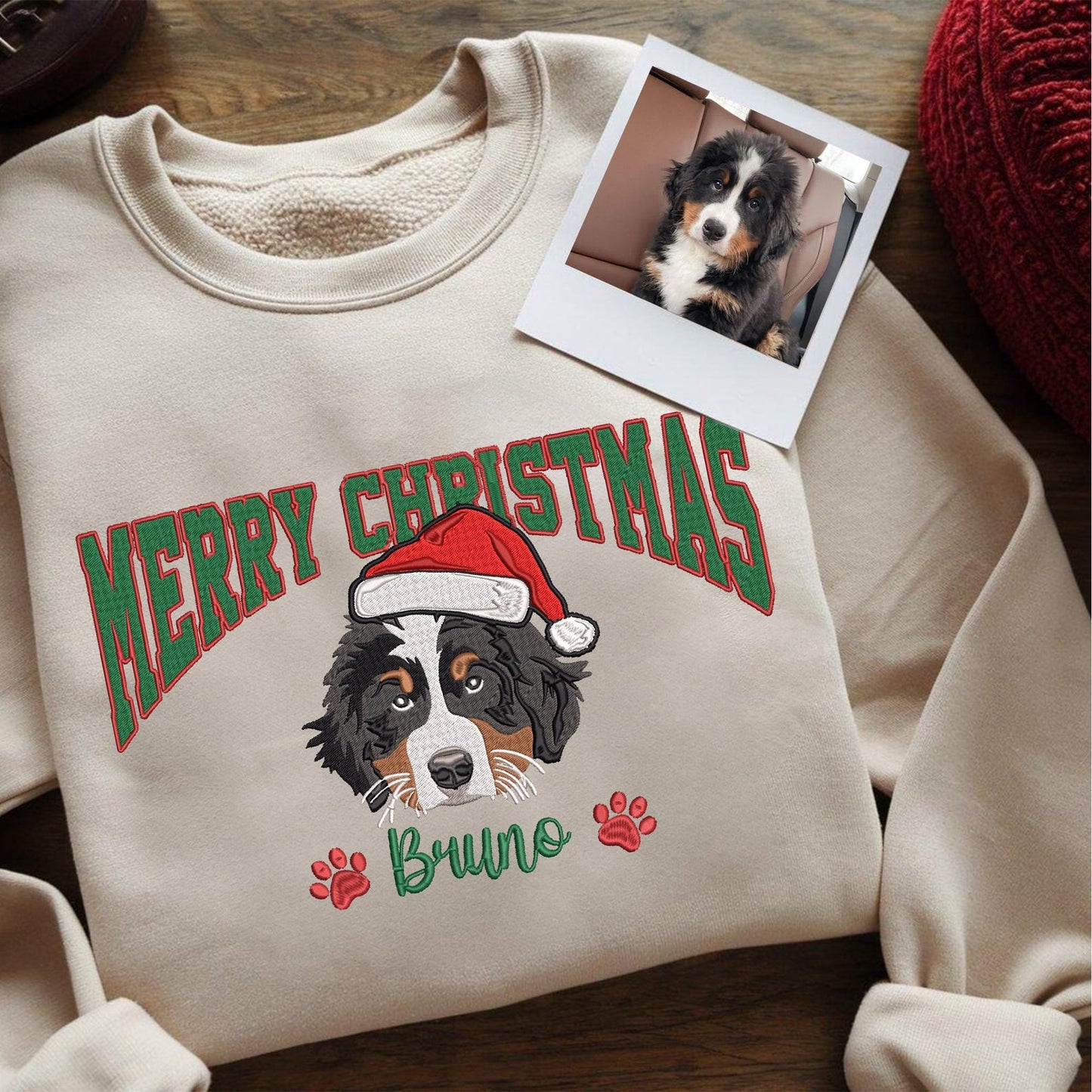 Custom Embroidered Pet Portrait Christmas Sweatshirt Gift for Pet Lovers