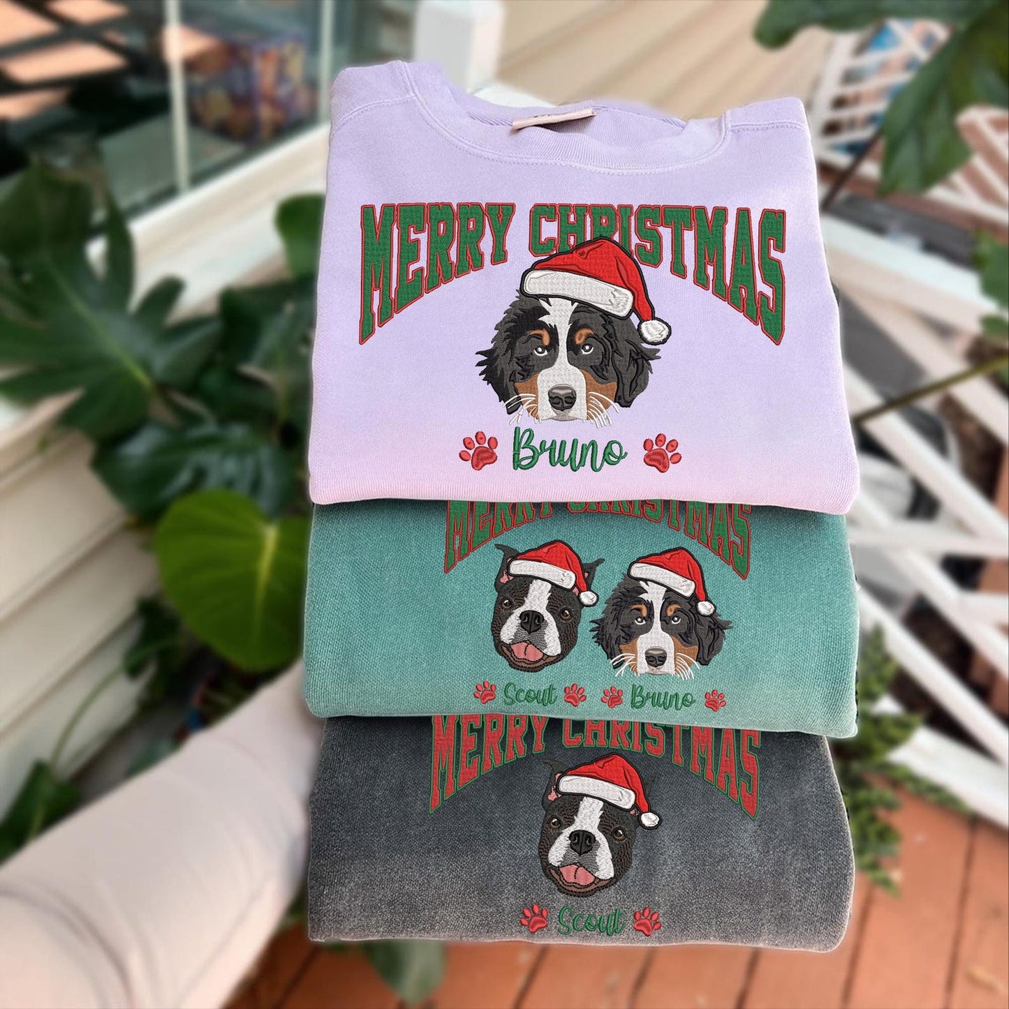 Custom Embroidered Pet Portrait Christmas Sweatshirt Gift for Pet Lovers