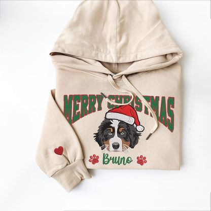 Custom Embroidered Pet Portrait Christmas Sweatshirt Gift for Pet Lovers