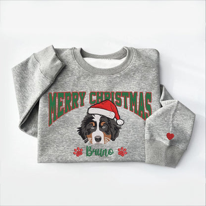 Custom Embroidered Pet Portrait Christmas Sweatshirt Gift for Pet Lovers
