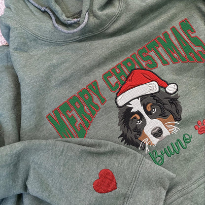 Custom Embroidered Pet Portrait Christmas Sweatshirt Gift for Pet Lovers